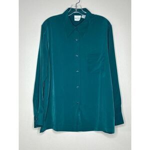 TR Bentley Green Vintage 90s Women's Button Up Blouse Size L St‎ Patricks Day